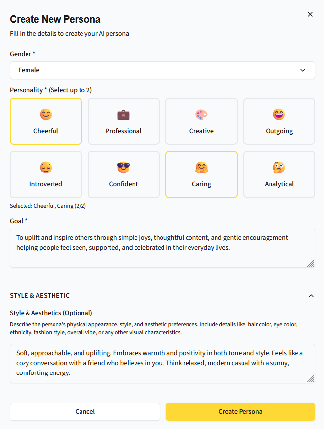 Create persona UI
